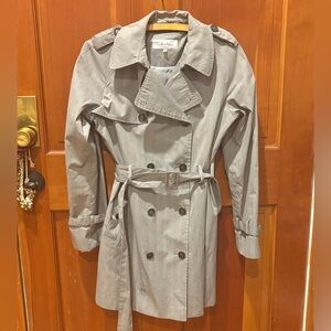 Calvin Klein Double Breasted Cotton Buckle Waist Trench Coat